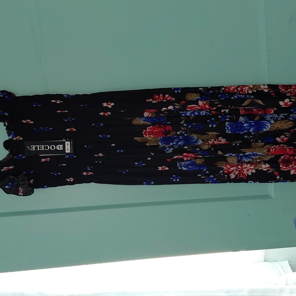 Docele Elegant Floral Midi Dress - Black and Multicolor